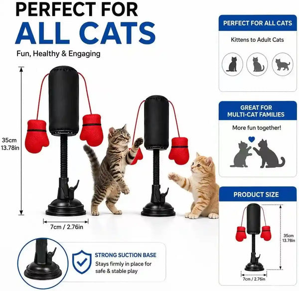MOYEE Cat Punching Bag Toy, Interactive Punch Cat Toy with Dangling Boxing Gloves, Sturdy ABS Suction Cup Base Wobble Cat Boxing Toy for Indoor Cats Exercise & Mental Stimulation7