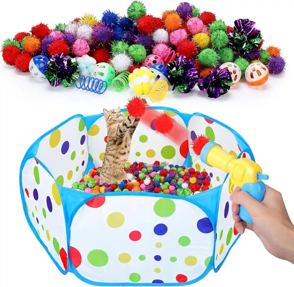 Mity Rain 102PCS Cat Ball Launchers & Pom Pom Balls Interactive Cat Toy Set | Safe Soft Plush Kitten Toys for Indoor Cats, Fun Kitten Toys for Endless Active Play (Christmas)10