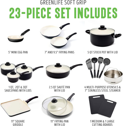 Soft Grip Healthy Ceramic Nonstick 23 Piece Kitchen Cookware Pots and Frying Sauce Saute Pans Set with Kitchen Utensils, Pfas-Free, Dishwasher Safe, Black3