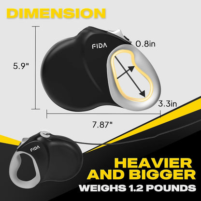 Fida Upgraded Retractable Dog Leash 30Ft, Heavy Duty Pet Walking Leash for Medium/Large Breed up to 110 Lbs, 360° Tangle-Free Long Retract Dog Lead, Soft Grip, One-Hand Brake, Black8