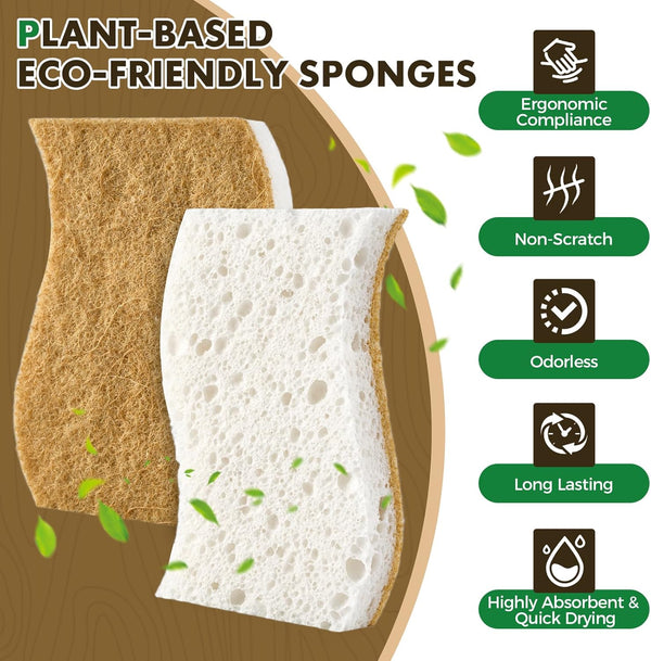 12 Pack Natural Biodegradable Kitchen Non Scratch Sponges,Compostable Plant Based Coconut Cellulose Sponge,Eco Friendly Reusable Dish Scrubber Sponge for Pots, Pans & Household Cleaning3