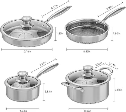 ® Hybrid Nonstick Stainless Steel Pots and Pans Set, Induction Cookware Set with Tempered Glass Lids, Non-Stick Pot and Pan Set Suitable for All Cooktops, Non-Toxic, Dishwasher & Oven Safe2