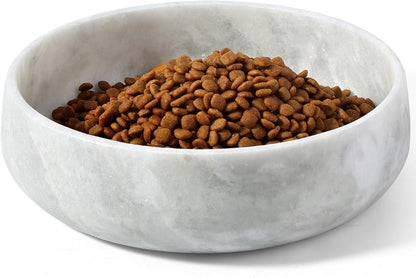 White Marble Dog Bowls, Non-Slip Dog Food Water Bowl Small, Heavy Duty Pet Bowl for Cats and Medium Dogs, Weighted African Natural Marble, Holds 4 Cups(5Lbs)14