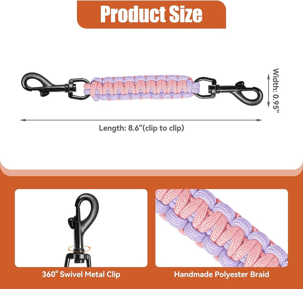 Dog Collar Safety Clip with Dual Clasps,Handmade Backup Safety Strap for Dog Harness, Collars and No Pull Harness Connectors (Pink & Light Purple)3