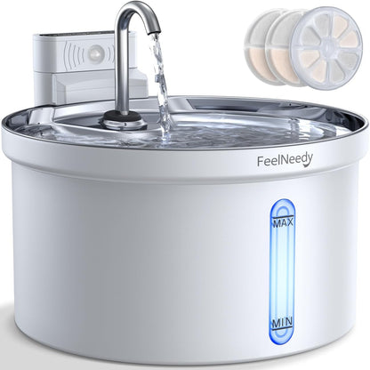 Wireless Cat Water Fountain [Water & Battery Separation] FEELNEEDY Stainless Steel Automatic Pet Water Dispenser, 4000Mah Battery Operated Water Fountains for Cats Dogs - 3.5L/118Oz12
