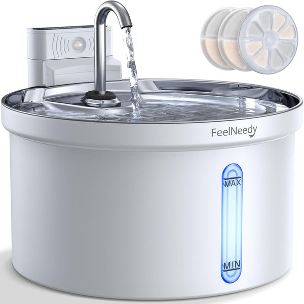 Wireless Cat Water Fountain [Water & Battery Separation] FEELNEEDY Stainless Steel Automatic Pet Water Dispenser, 4000Mah Battery Operated Water Fountains for Cats Dogs - 3.5L/118Oz12