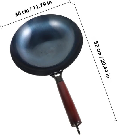 30Cm round Bottom Traditional Iron Wok with Wooden Handle, 1.5Mm Thick Gas Stove Wok Pan for Home Cooking, Pre-Seasoned Carbon Steel Stir-Fry Pan without Non-Stick Coating2
