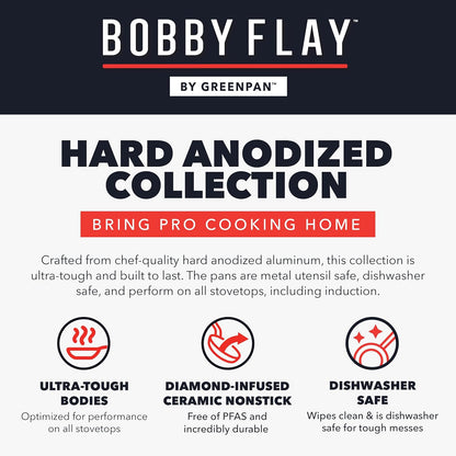 X Bobby Flay Hard Anodized Nonstick 10 Piece Cookware Set, Pfas-Free Ceramic Pots & Pans, Induction Suitable, Frypans, Saucepans Saute, Stockpot, Glass Lids, Dishwasher & Oven Safe, Black10