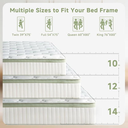 King Size Mattress, 14 Inch Hybrid King Mattress in a Box, Medium Firm Memory Foam Mattress, with Individual Pocket Springs, Upgrade Zoned Support, Motion Isolation&Pressure Relief, Certipur-Us7