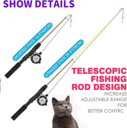 Retractable Cat Teaser Wand Toy, Cat Toys for Indoor Outdoor Cats Interactive Fishing Rod with 8 Pcs Refills Feather Toy, Plush Mouse Caterpillar & Fish4