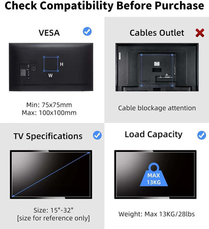 TV Wall Bracket Mount Swivel and Tilt for Most 15"-32" LED, LCD, OLED Flat Screen Tvs and Monitors with VESA 75X75-100X100Mm up to 13Kg Full Motion Monitor Wall Bracket MA27208