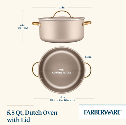 Radiant Nonstick Dutch Oven/Casserole Pan with Lid, Dishwasher Safe, 5.5 Quart, Champagne2