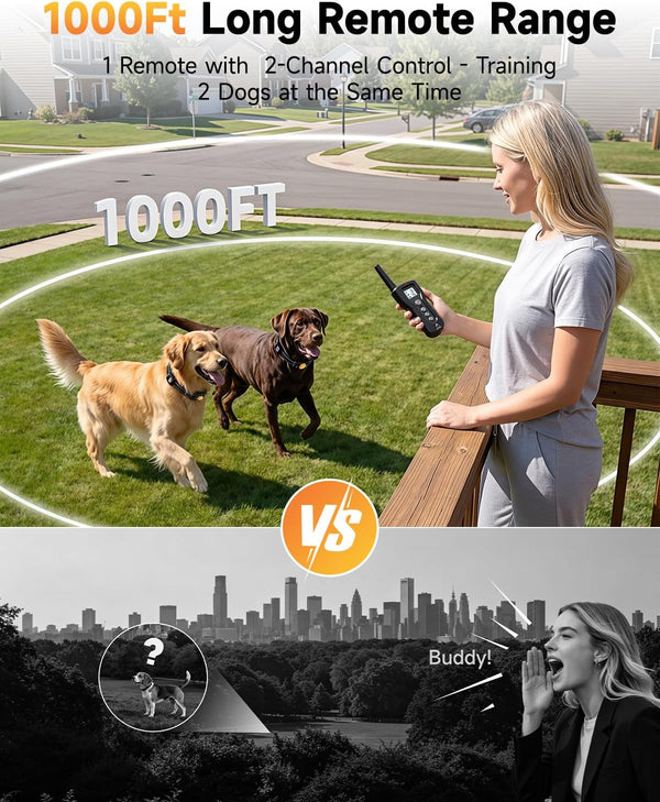 PATPET Dog Shock Collar - Rechargeable Dog Training Collar with Remote for Medium Large Dogs, 3 Training Modes (Beep/Vibration/Shock) IPX7 Waterproof 1000Ft Electric Dog Collar (Black)3