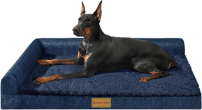 Patas Lague Orthopedic Large Dog Bed Pet Sofa Beds 36''X24'' Black | L Bolster Egg-Crate Foam Dog Couch for Large Sized Dogs, Waterproof Removable Washable Cover, Pet Mat with Nonskid Bottom18