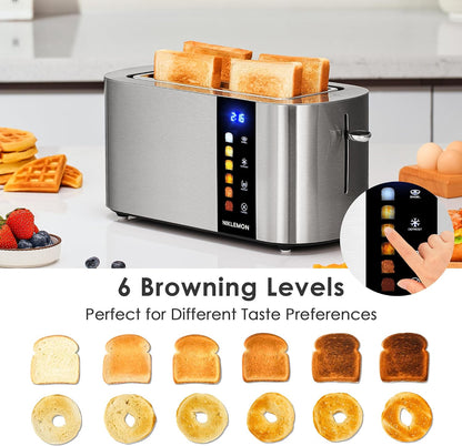4 Slice Toaster,  Full Stainless Steel Toaster with LED Display, Touch Buttons with Long Extra Wide Slots, Bagel, Defrost, Reheat, Cancel Functions, Removable Crumb Tray, 1300W3