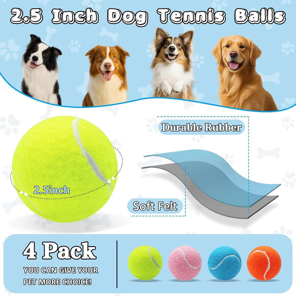 Magicorange Tennis Balls for Dogs,Colorful Easy Catching Dog Balls,4 Pack | Bright Yellow/Pink/Orange/Blue Dog Playing Balls, Easy to Spot and Fetch, with Mesh Bag for Training and Outdoor Fun2