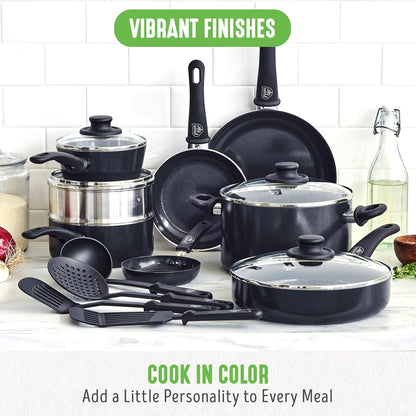 16 Piece Ceramic Nonstick Pots & Pans Cookware Set, Black | Pfas-Free Nonstick Coating, Stockpot, Frying Pans, Saucepans, Sauté Pan, Stay-Cool Handles, Dishwasher & Oven Safe up to 350F5