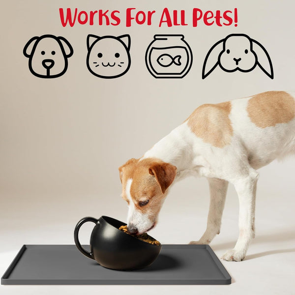 Dogbuddy Dog Food Mat – Waterproof Dog Bowl Mat for Food and Water, Silicone Pet Feeding Mats for Floors, Non-Slip Placemat with High Edges for Dogs Bowls, Puppy Essentials (L: 24" X 16", Shadow)4