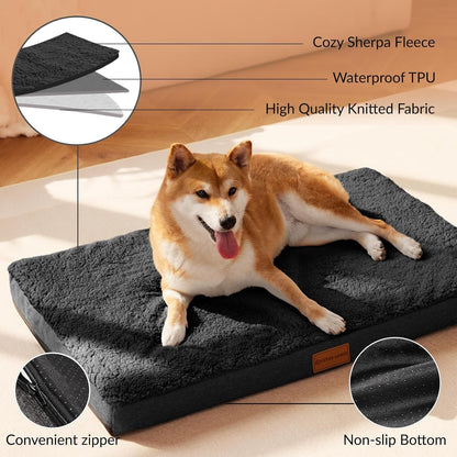 Patas Lague Orthopedic Dog Bed Large Sized Dog 36''X24'',Soft Waterproof Egg Crate Foam Medium Pet Crate Beds Mat with Removable Washable Cover and Non-Slip Bottom, Black3