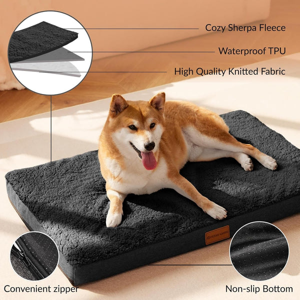 Patas Lague Orthopedic Dog Bed Large Sized Dog 36''X24'',Soft Waterproof Egg Crate Foam Medium Pet Crate Beds Mat with Removable Washable Cover and Non-Slip Bottom, Black3