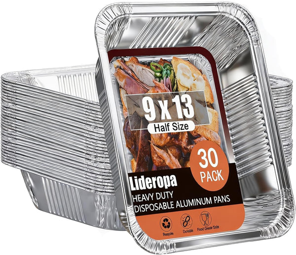 30 Pack 9X13 Aluminum Pans, Disposable Half Size Foil Pans | Heavy Duty Aluminum Foil Pans for Baking,Roasting, Meal Prep, Food Storage, Parties, Catering - Oven, Freezer & Grill Safe1