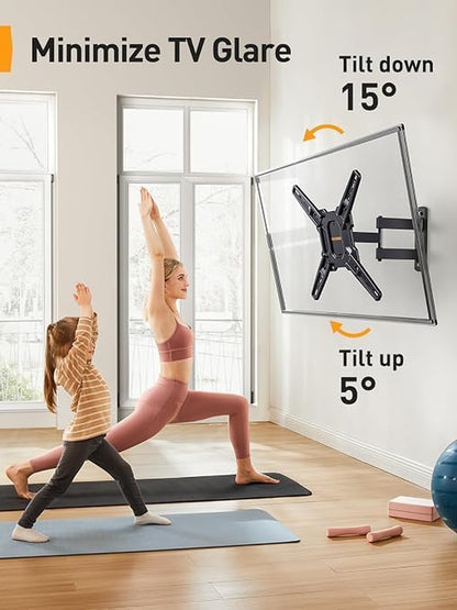 Full Motion TV Mount for 26–65 Inch Tvs up to 82 Lbs | Swivel Articulating Corner TV Wall Mount with Tool-Free, Single Stud Wall Mount TV Bracket, Max VESA 400X400Mm PGMF35