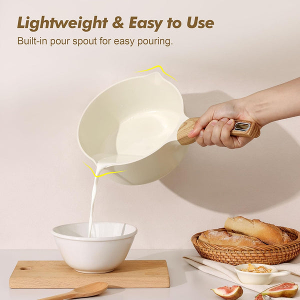 1.5 & 2.5 Quart Ceramic Sauce Pan Sets with Lid, Cooking Pots Set, Nonstick Saucepan Set with Pour Spout, Small Kitchen Pot, Non Toxic Saucepot, Induction Comptable, PFOA PTFE PFAS Free5