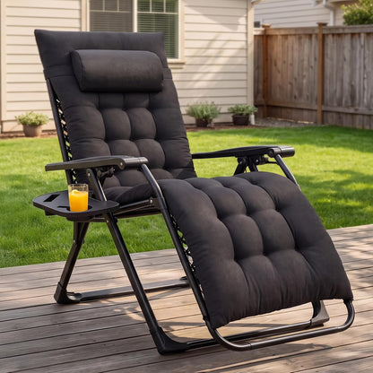 Zero Gravity Chair, Folding Patio Recliner with Cup Holder Trays | Portable Patio Chairs, Lounge Chair for Outdoor, Indoor, Beach, Pool, Camping, Balcony, Porch, Black2
