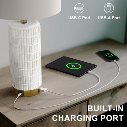 Touch Bedside Table Lamps with 2 USB for Bedroom Living Room, 25'' | Nightstand Lamps Set of 2, 3 Way Dimmable with 2 Bulbs, Durable White Ceramic, Farmhouse & Modern Style for Side Table4