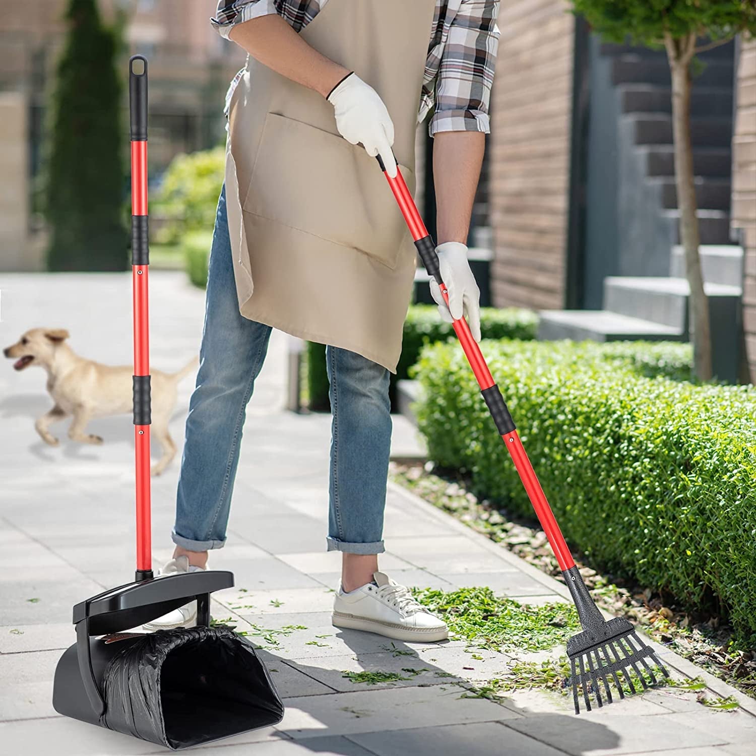 huzsv-dog-pooper-scooper-with-bag-attachment-swivel-bin-heavy-duty-metal-rake-and-spade-set-non-breakable-poop-scoop-for-large-small-dogs-100-waste-bags-for-grass-dirt-gravel