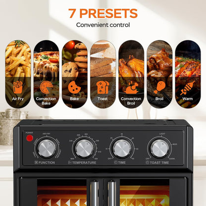 26QT Air Fryer Toaster Oven Combo - French Doors & 7 Preset Menus, 1700W Stainless Steel Convection Countertop Oven for Bake, Roast, Grill, Toast, Dehydrate, Defrost, Easy to Clean (Black)6