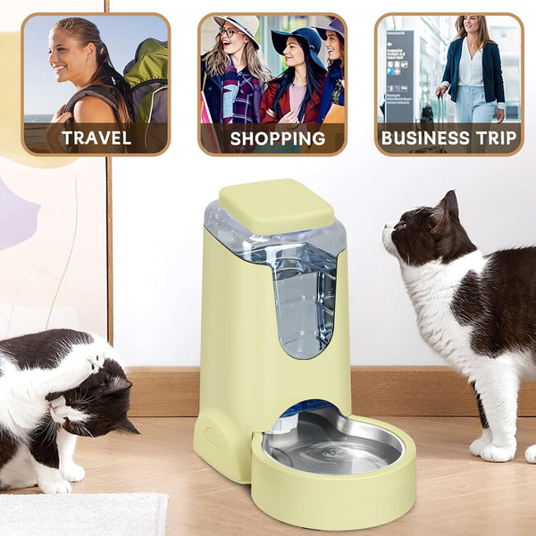 HWONMTE Portable Automatic Cat Feeder and Water Dispenser with Stainless Steel Bowl Dog Gravity Food Feeder and Waterer for Small Medium Pets Puppy Kitten 1 Gallon X 2 (Cream Yellow)7