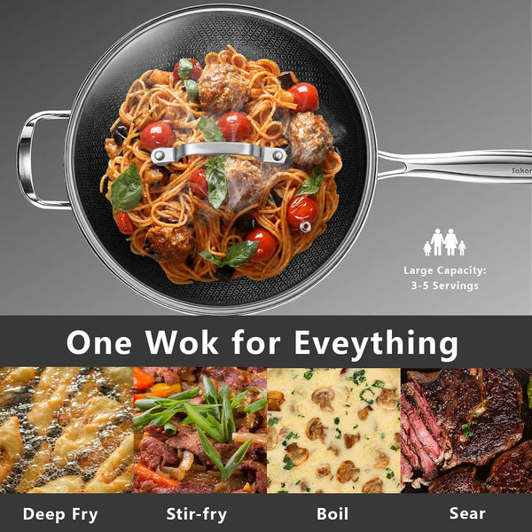 Hybrid 12Inch Wok with Lid, Stainless Steel Woks & Stir-Fry Pans Nonstick, Non Toxic, PFAS PFOA PTFE Free, Dishwasher and Oven Safe, Works on Induction6