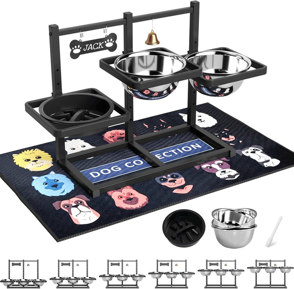 Elevated Dog Bowls with Slow Feeder for Large Dogs – Adjustable Raised Stand with 2 Stainless Steel Bowls & Spill-Proof Mat, Non-Slip Dog Feeder for Large & Medium Dogs (Black)7