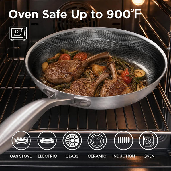 3Pc Hybrid Nonstick Frying Pans Set, 8, 10 & 12" Pans | Stainless Steel Pans,Chef'S Pan,Skillets Dishwasher & Oven Safe, Stay-Cool Handles,Induction Compatible – Metal Utensil Safe4