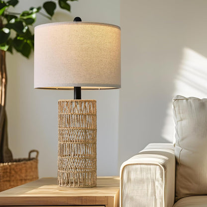 22.5" Boho Table Lamps Set of 2 for Living Room, Bedside Lamp for Nightstands, Rattan Lamp for Bedroom, Farmhouse Table Lamp for Room Decor, End Table, Retro, Brown（Not Include Bulbs）7