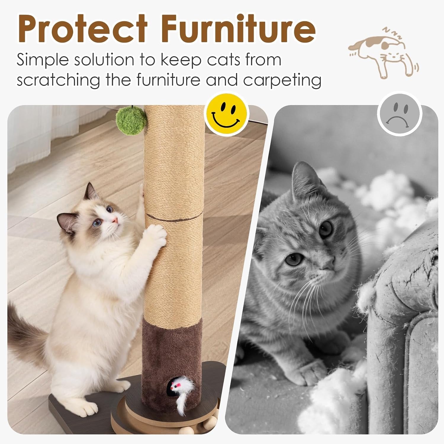 35-4-tall-sisal-cat-scratching-post-anti-tip-stable-base-interactive-mouse-hole-toys-furniture-grade-wood-cat-scratcher-tower-for-indoor-cats