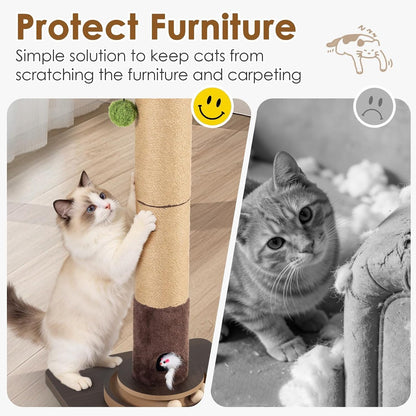 35.4" Tall Sisal Cat Scratching Post, Anti-Tip Stable Base, Interactive Mouse Hole & Toys, Furniture Grade Wood Cat Scratcher Tower for Indoor Cats3