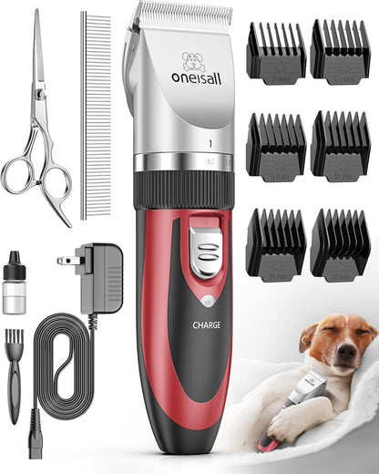 Oneisall Dog Clippers Grooming Kit for Dogs Cats Pets | Low Noise, Rechargeable Cordless, Long Battery Life, Simple for Beginners, 6 Guide Combs, Removable & Rinsable Blade8