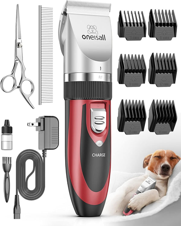 Oneisall Dog Clippers Grooming Kit for Dogs Cats Pets | Low Noise, Rechargeable Cordless, Long Battery Life, Simple for Beginners, 6 Guide Combs, Removable & Rinsable Blade8