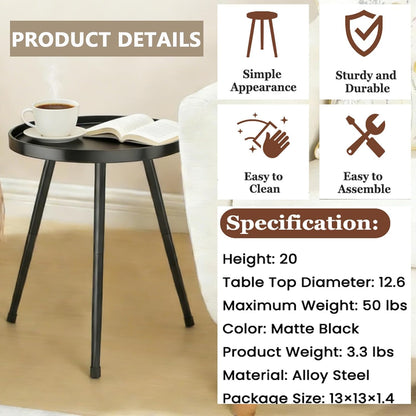 Small round Side Table, Black Metal End Table Night Stand for Bedroom Living Room Office7