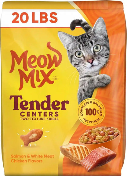 Meow Mix Tender Centers, Salmon & White Meat Chicken Flavors, Dry Cat Food, 20 Lb. Bag | Dry Cat Food with Two Texture Kibble, Meaty Center Surrounded by a Crunchy Outer Layer, Complete and Balanced Nutrition1