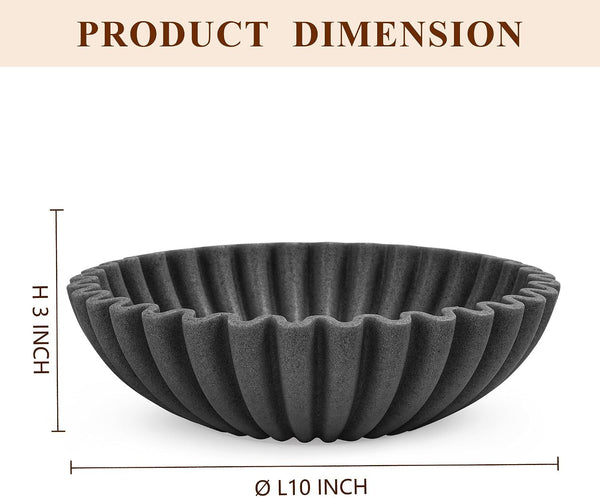 Large Decorative Bowl, Modern Handicraft Bowls for Home Decor, Decorative Fruit Bowl for Kitchen, Ruffle Bowl Decor, Stylish Key Bowl for Entry Table, Artificial Stone Black2