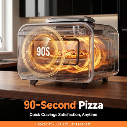 Convection Pizza Oven Electric, IPX4 Waterproof Countertop Air Fryer Oven, Fits 13-Inch Pizza, Heats up to 750℉, 6 Cooking Functions and 5 Pizza Presets, Pizza Stone & Pizza Peel Included6