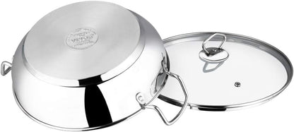 Stainless Steel Kadhai with Tempered Glass Lid, 20Cm, Premium Quality | 2 Litre Induction-Friendly Multi-Use Pot for Sauces, Deep Frying and Stews; Indian Cooking Essential6