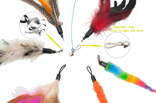 Fashion'S Talk Feather Wire Wands Kitten Toys Worm Teaser Wand Cat Toy with Replacement Pack3