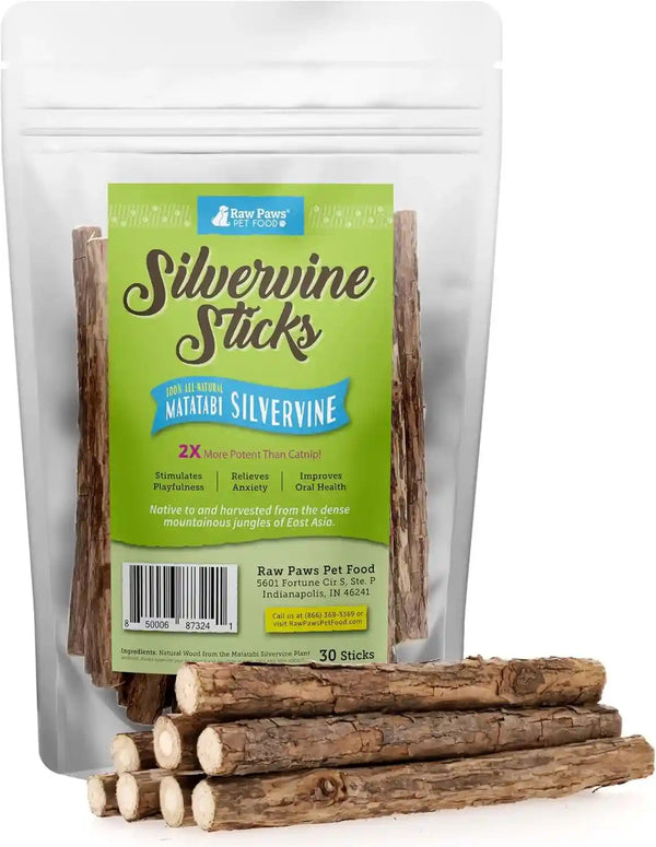 Raw Paws Silvervine Sticks for Cats (30-Count) - Dental Cat Chew Stick | Catnip Alternative - Matatabi Cat Toy - Silver Vine Sticks - Indoor Cat Enrichment & Chewing1
