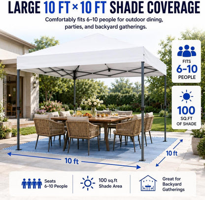 Yaheetech 10X10 Pop up Canopy Tent 1-Button One Person Quick Setup, White | Portable Easy Set-Up Commercial Gazebo Equipped with Wheeled Bag & 4 Sandbags, Fit for Home Party and Outdoor Events3