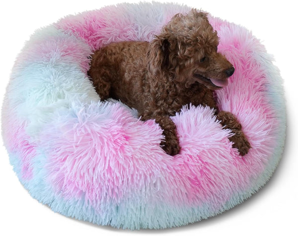 Small Calming Dogs Bed for Small Dogs Anti-Anxiety Machine Washable Fluffy Luxury Anti-Slip Waterproof Mute Base Warming Cozy Soft Pet Puppy round Bed43