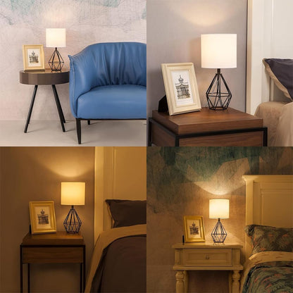 Black Bedside Table Lamp,Small Nightstand Lamp for Bedroom,Modern Desk Lamp with TC Fabric Shade Geometric Metal Base for Living Room Study Office Farmhouse5